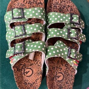 TMA Eyes Green Polka Dot Birkenstock like Sandals